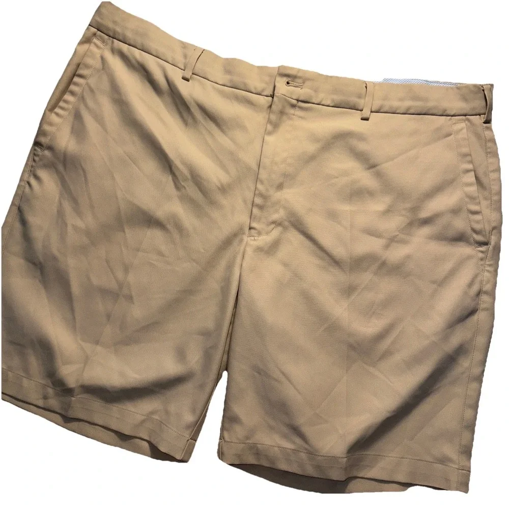 Peter Millar Golf Shorts Mens 40 Khaki Tan Performance Polyester Flat Front